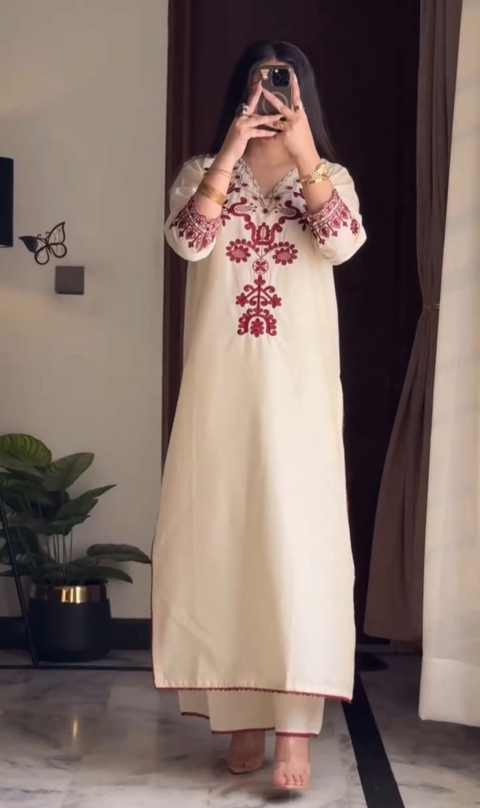 Premium Cotton Flex Hand-Embroidered Kurta Palazzo Co-Ord Set