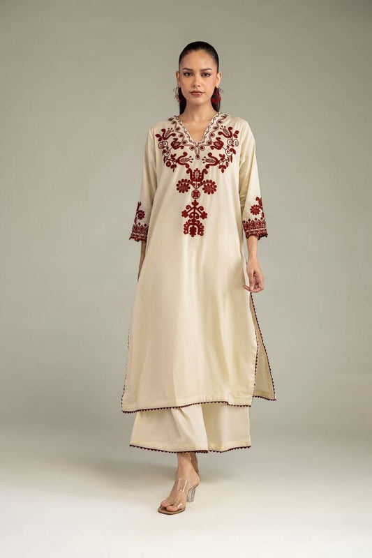 Premium Cotton Flex Hand-Embroidered Kurta Palazzo Co-Ord Set