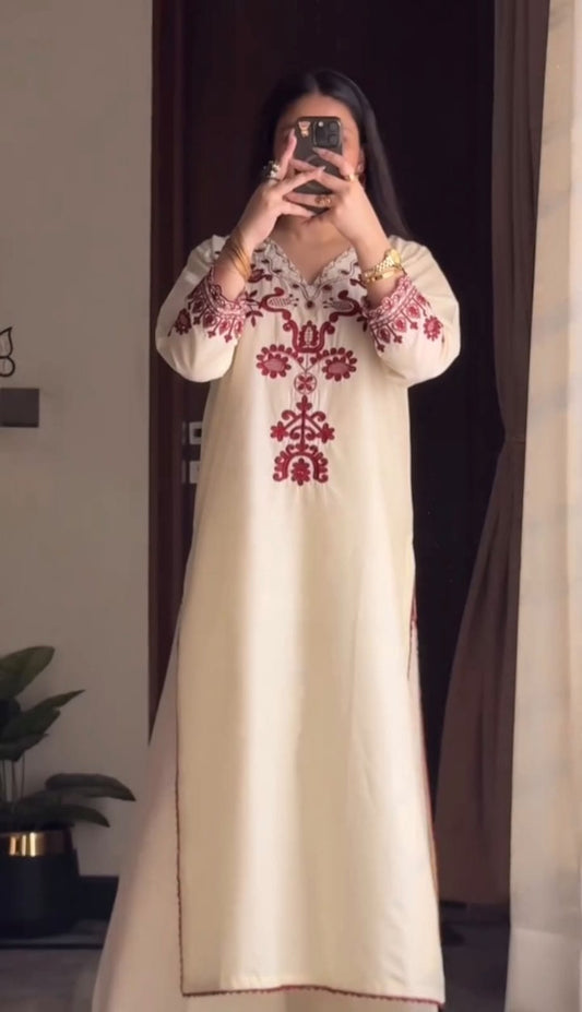 Premium Cotton Flex Hand-Embroidered Kurta Palazzo Co-Ord Set
